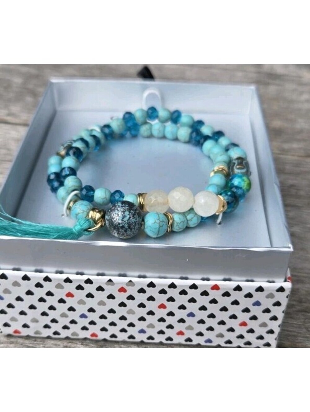 NIBTurquoise Genuine Stone Bead Bracelet Women Natural Stone 2 Strand Retail $80
